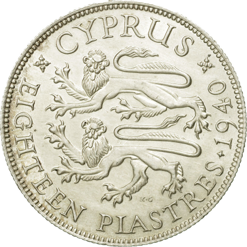 Coin, Cyprus, 18 Piastres, 1940, MS(60-62), Silver, KM:26