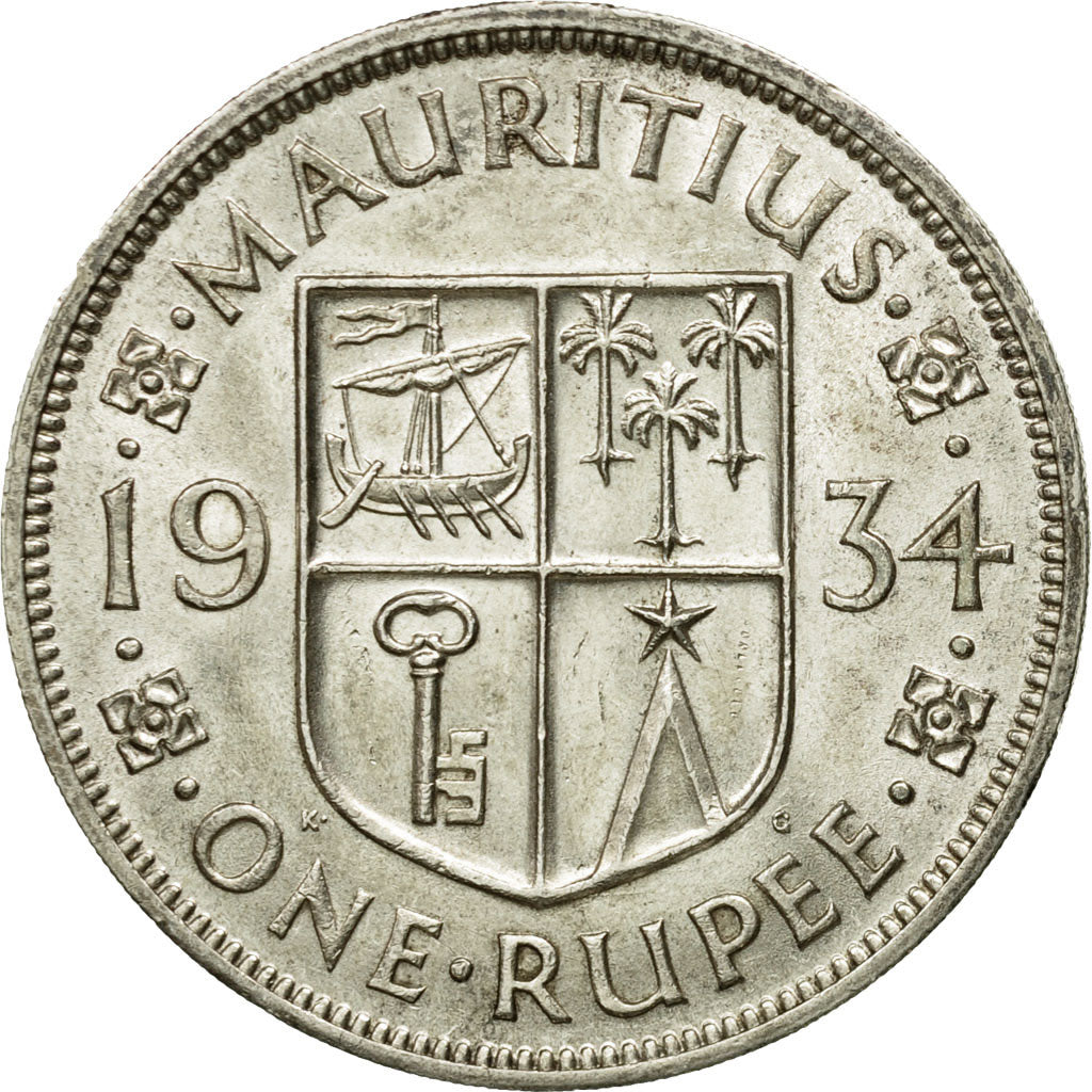 Monnaie, Mauritius, George V, Rupee, 1934, SPL+, Argent, KM:17