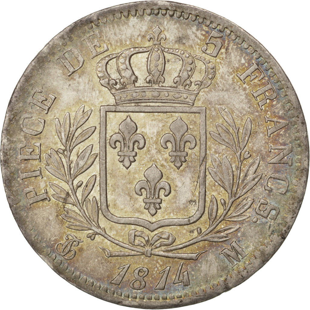 Munten, Frankrijk, Louis XVIII, Louis XVIII, 5 Francs, 1814, Toulouse, PR