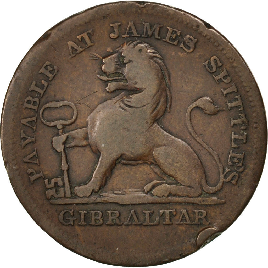 GIBRALTAR, 2 Quartos, 1820, KM #Tn9, VF(20-25), Copper, 8.22