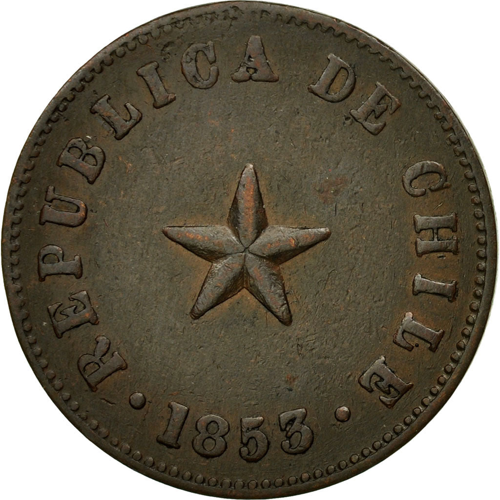 Moneta, Chile, 1/2 Centavo, 1853, EF(40-45), Miedź, KM:126