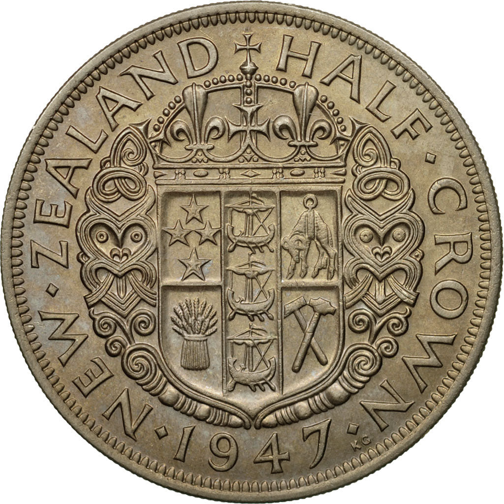 Coin, New Zealand, George VI, 1/2 Crown, 1947, MS(64), Copper-nickel, KM:11a