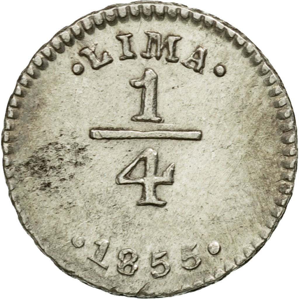 Moneda, Perú, 1/4 Réal, 1855, Lima, EBC, Plata, KM:143.1