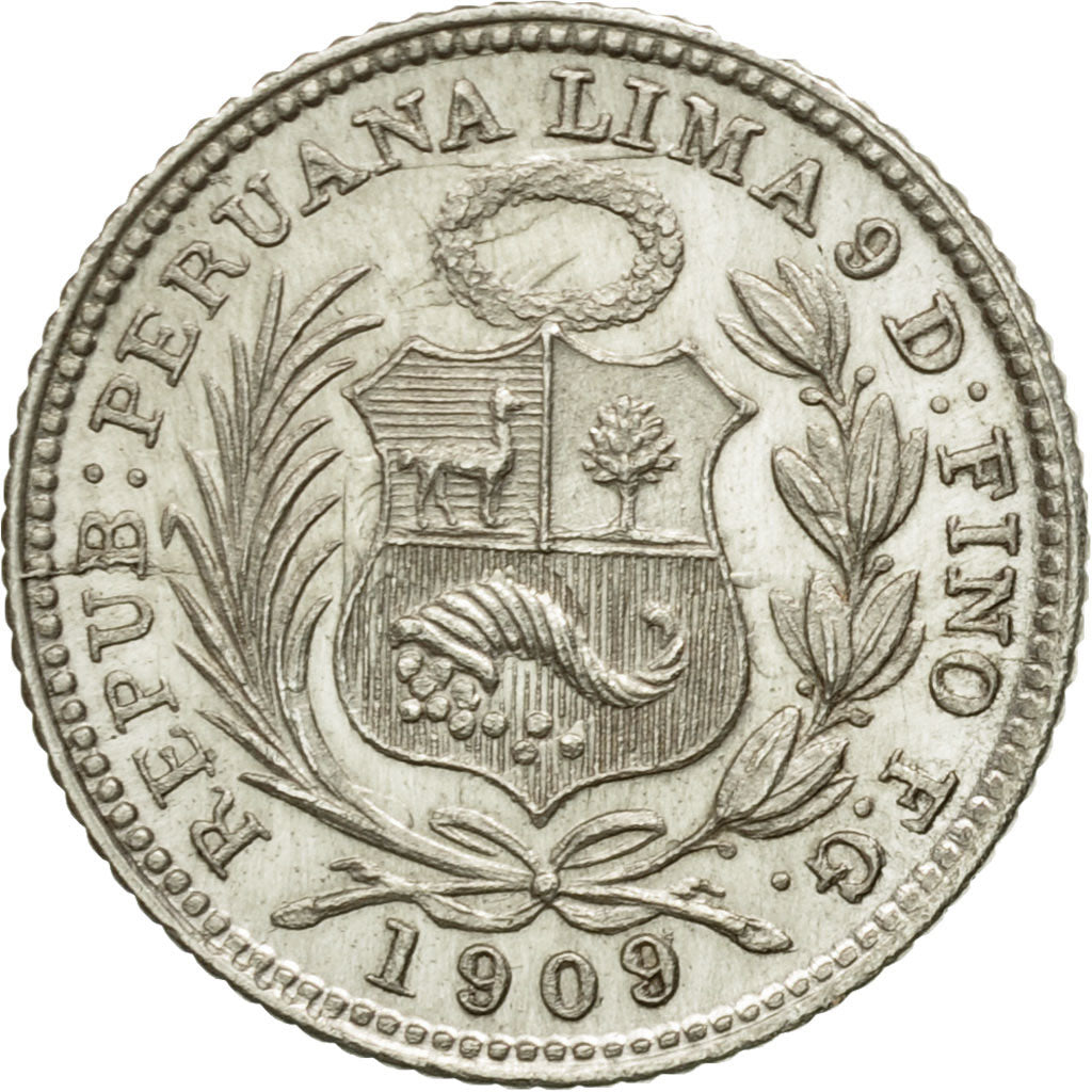 Monnaie, Pérou, 1/2 Dinero, 1909, Lima, SPL, Argent, KM:206.2
