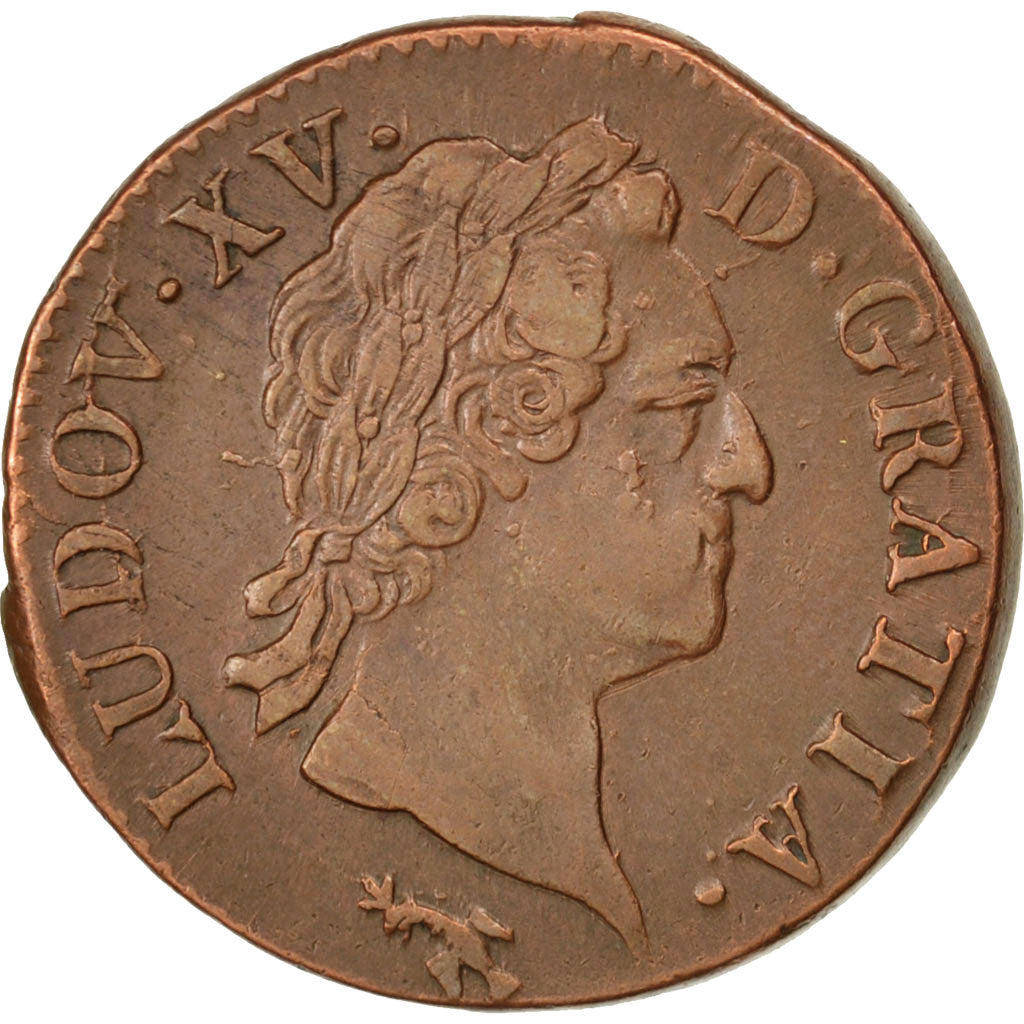 FRANCE, Sol à la vieille tête, Sol, 1769, Besan, KM #545.13, AU(50-53), Copper,