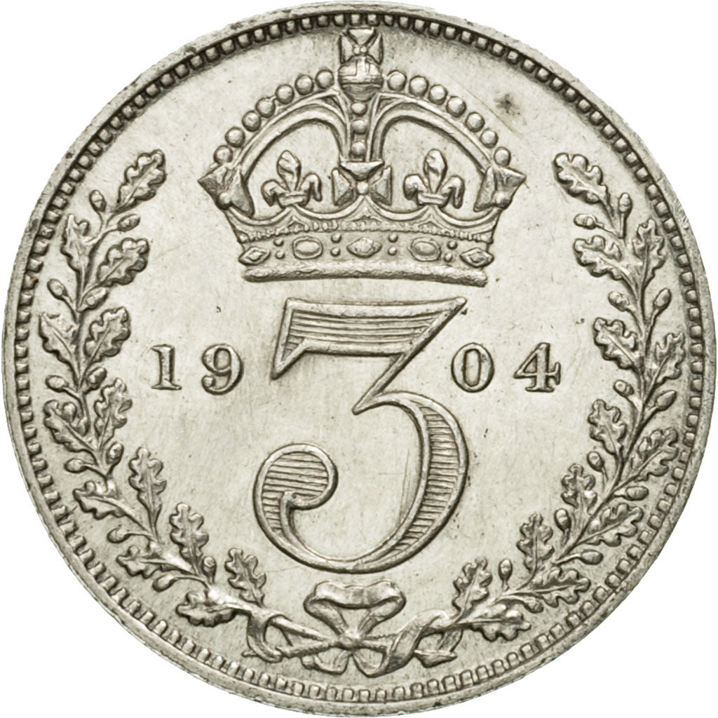 Coin, Great Britain, Edward VII, 3 Pence, 1904, AU(55-58), Silver, KM:797.2