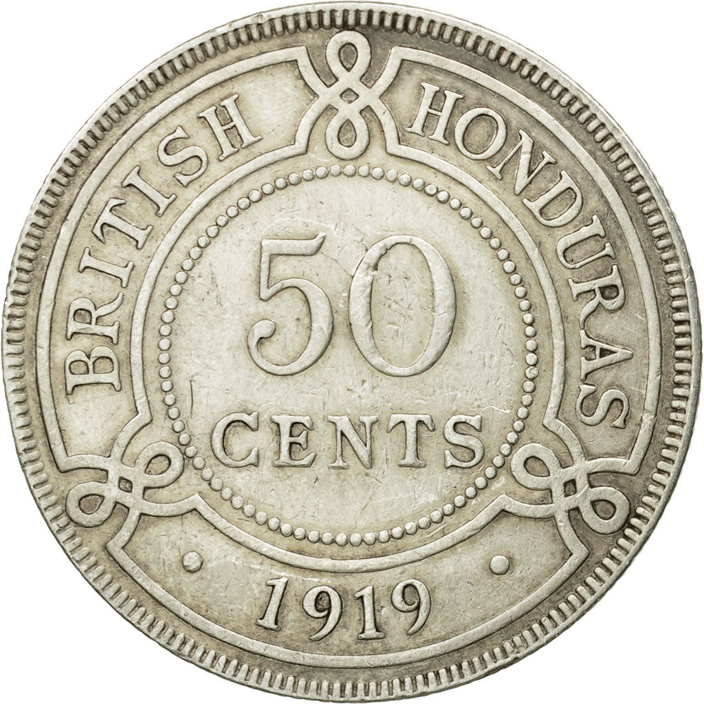 Coin, British Honduras, George V, 50 Cents, 1919, EF(40-45), Silver, KM:18