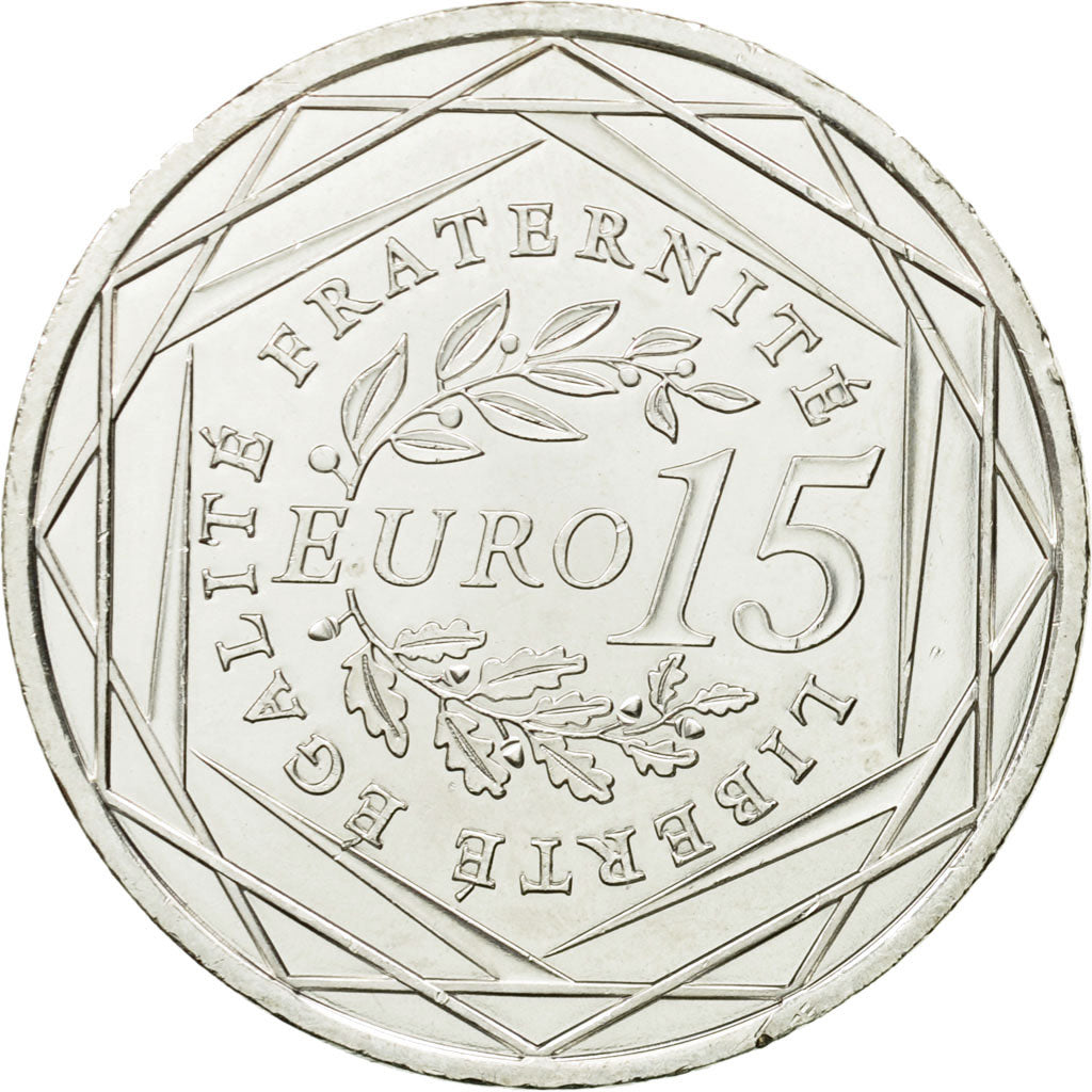 France, 15 Euro, 2008, MS(64), Silver, KM:1535
