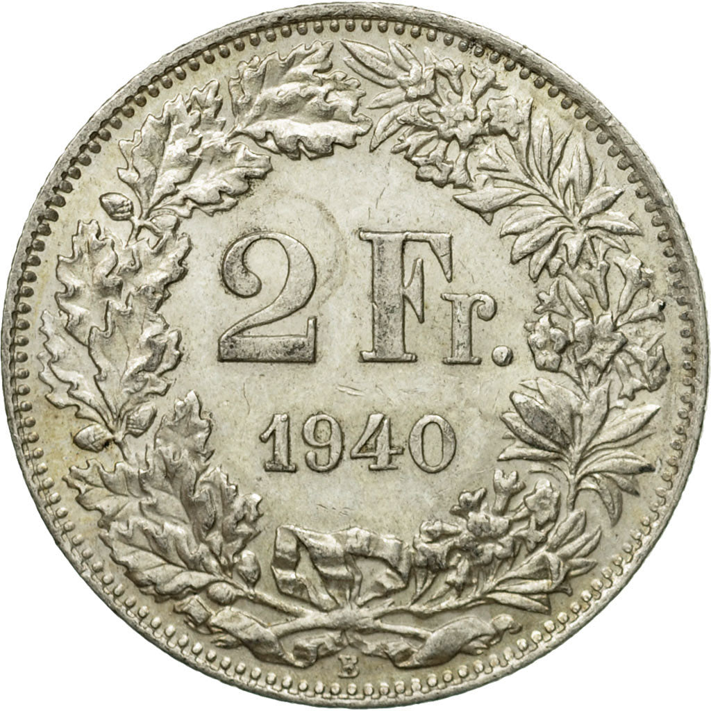 Coin, Switzerland, 2 Francs, 1940, Bern, AU(55-58), Silver, KM:21
