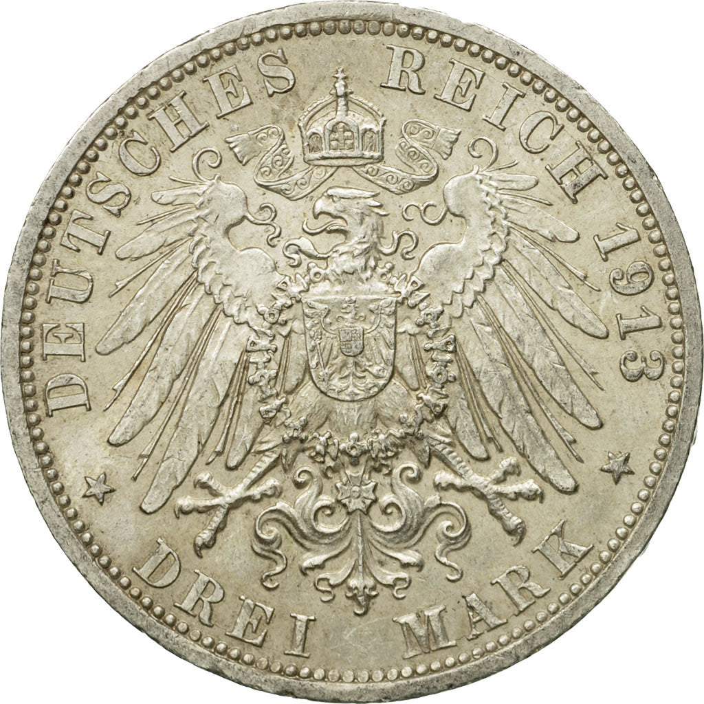 Coin, German States, PRUSSIA, Wilhelm II, 3 Mark, 1913, Berlin, AU(50-53)