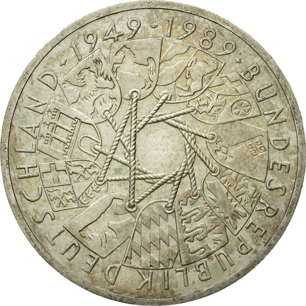 Moneta, Niemcy - RFN, 10 Mark, 1989, Karlsruhe, Germany, AU(55-58), Srebro