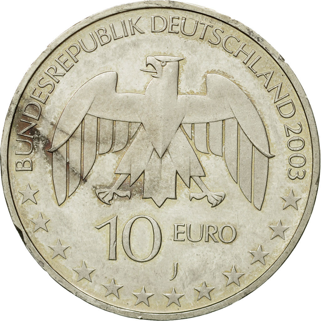 GERMANY - FEDERAL REPUBLIC, 10 Euro, 2003, MS(60-62), Silver, KM:222
