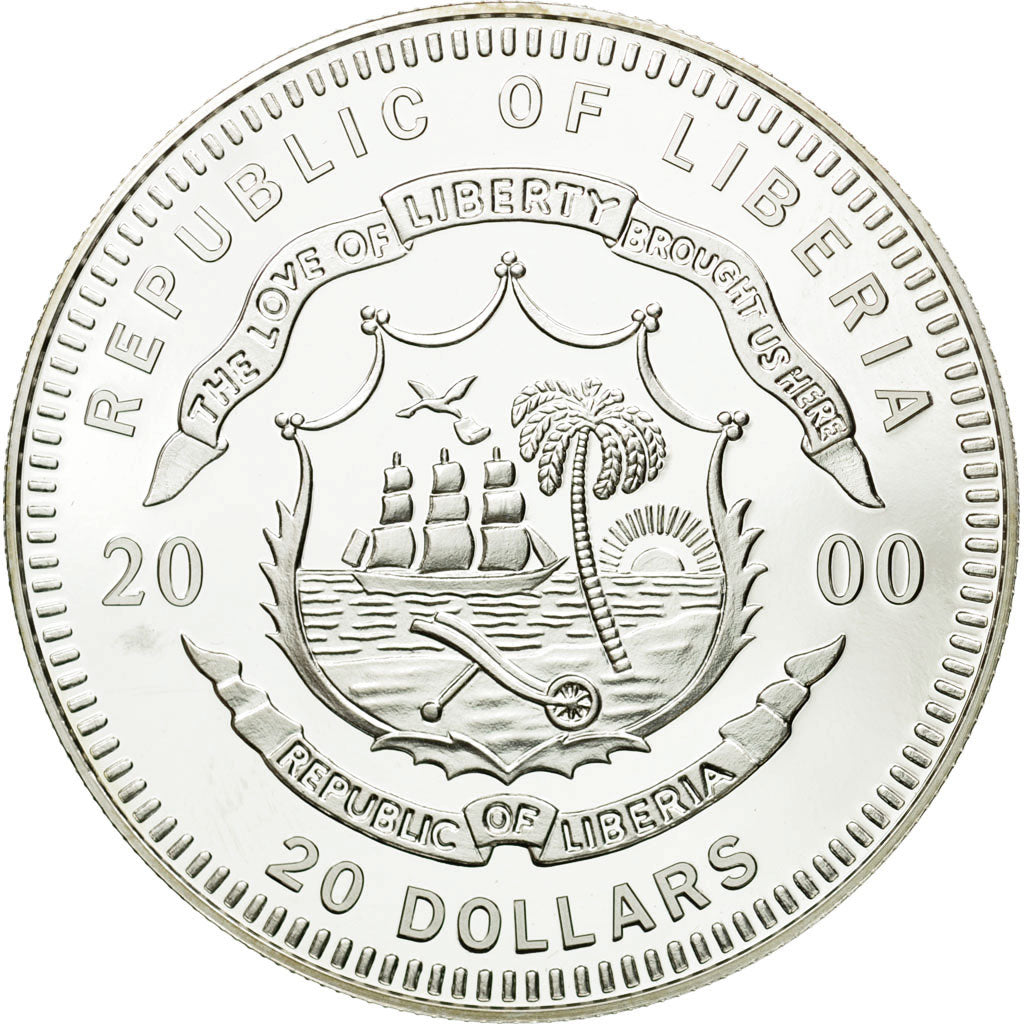 Moneta, Liberia, 20 Dollars, 2000, MS(65-70), Srebro, KM:638