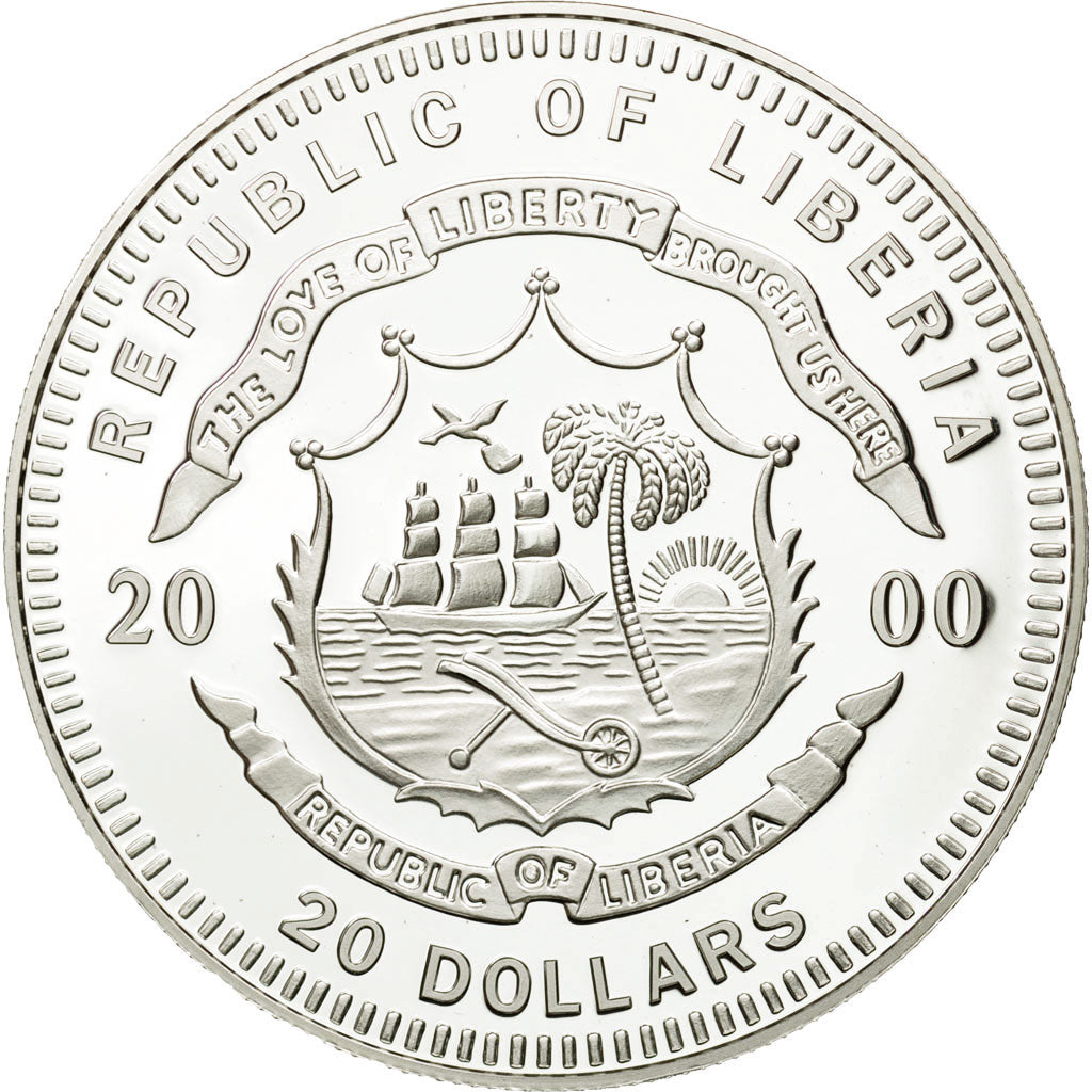 Coin, Liberia, 20 Dollars, Berlin, 2000, MS(65-70), Silver, KM:637
