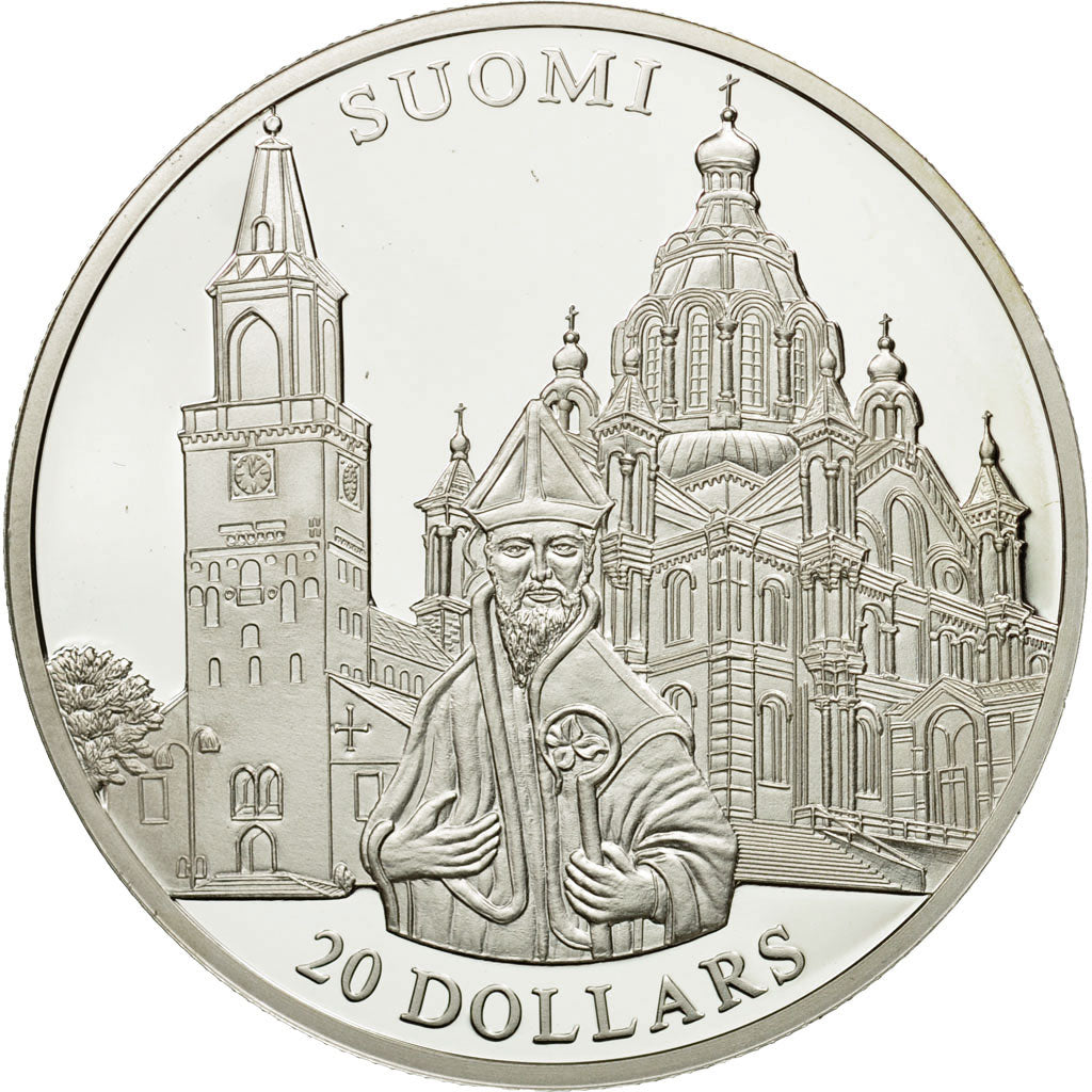 Munten, Liberia, 20 Dollars, Finland, 2001, FDC, Zilver