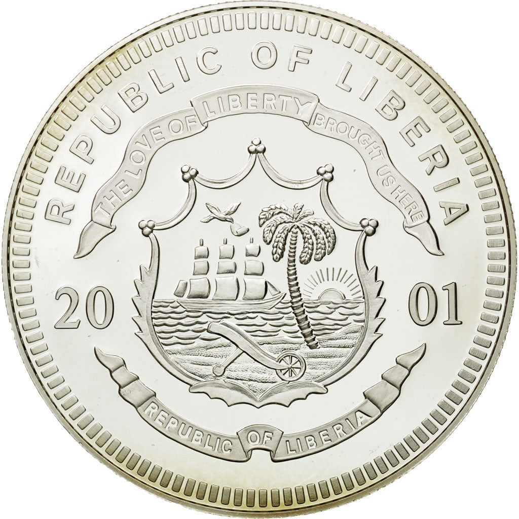Coin, Liberia, 20 Dollars, France, 2001, MS(65-70), Silver