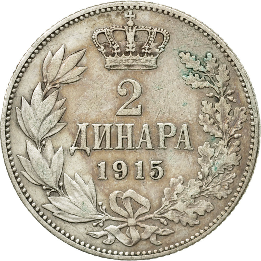 Coin, Serbia, Peter I, 2 Dinara, 1915, EF(40-45), Silver, KM:26.1