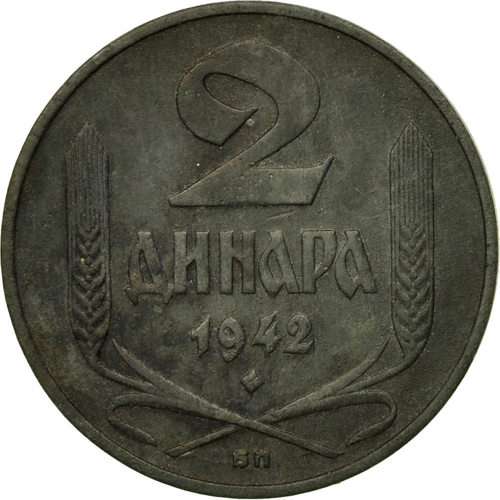 Coin, Serbia, 2 Dinara, 1942, EF(40-45), Zinc, KM:32