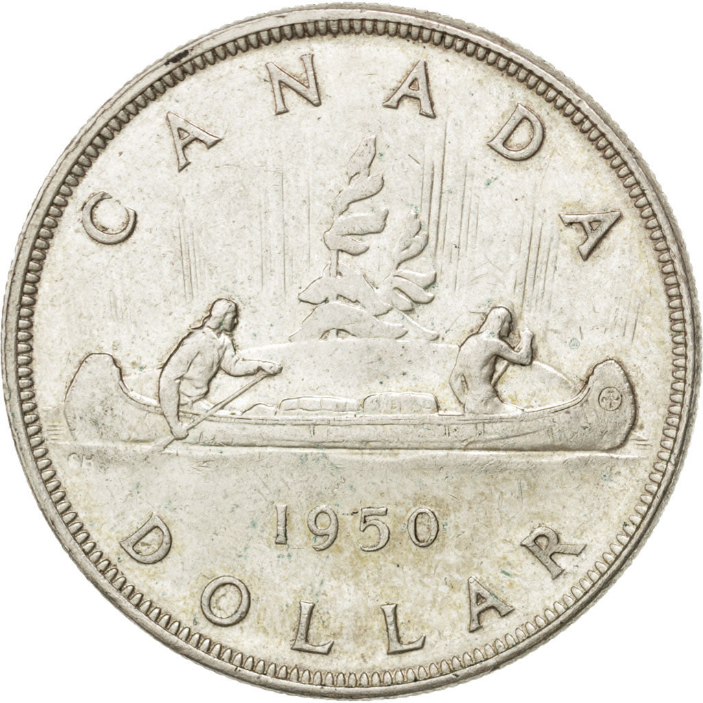 CANADA, Dollar, 1950, Royal Canadian Mint, KM #46, AU(55-58), Silver, 36, 23.38