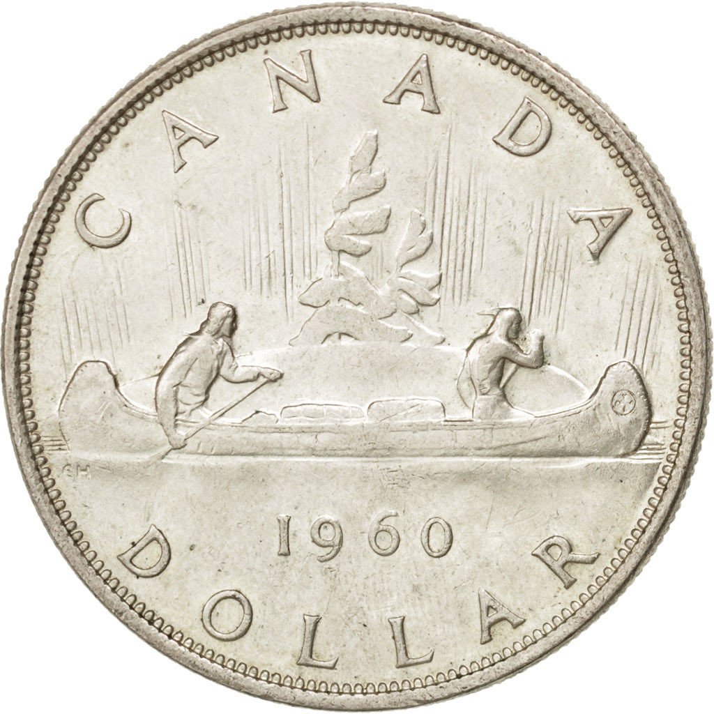 CANADA, Dollar, 1960, Royal Canadian Mint, KM #54, AU(55-58), Silver, 36, 23.20