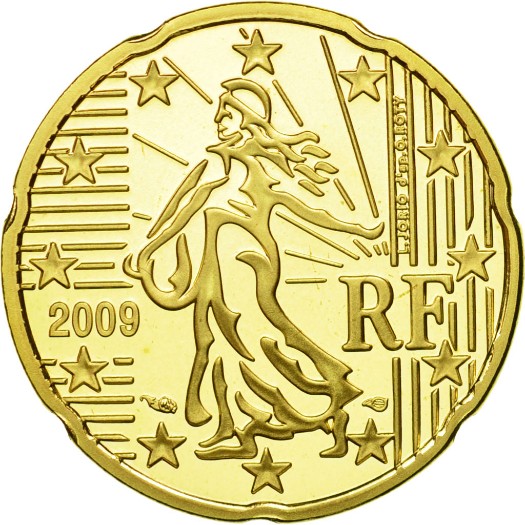 France, 20 Euro Cent, 2009, MS(65-70), Brass, KM:1411