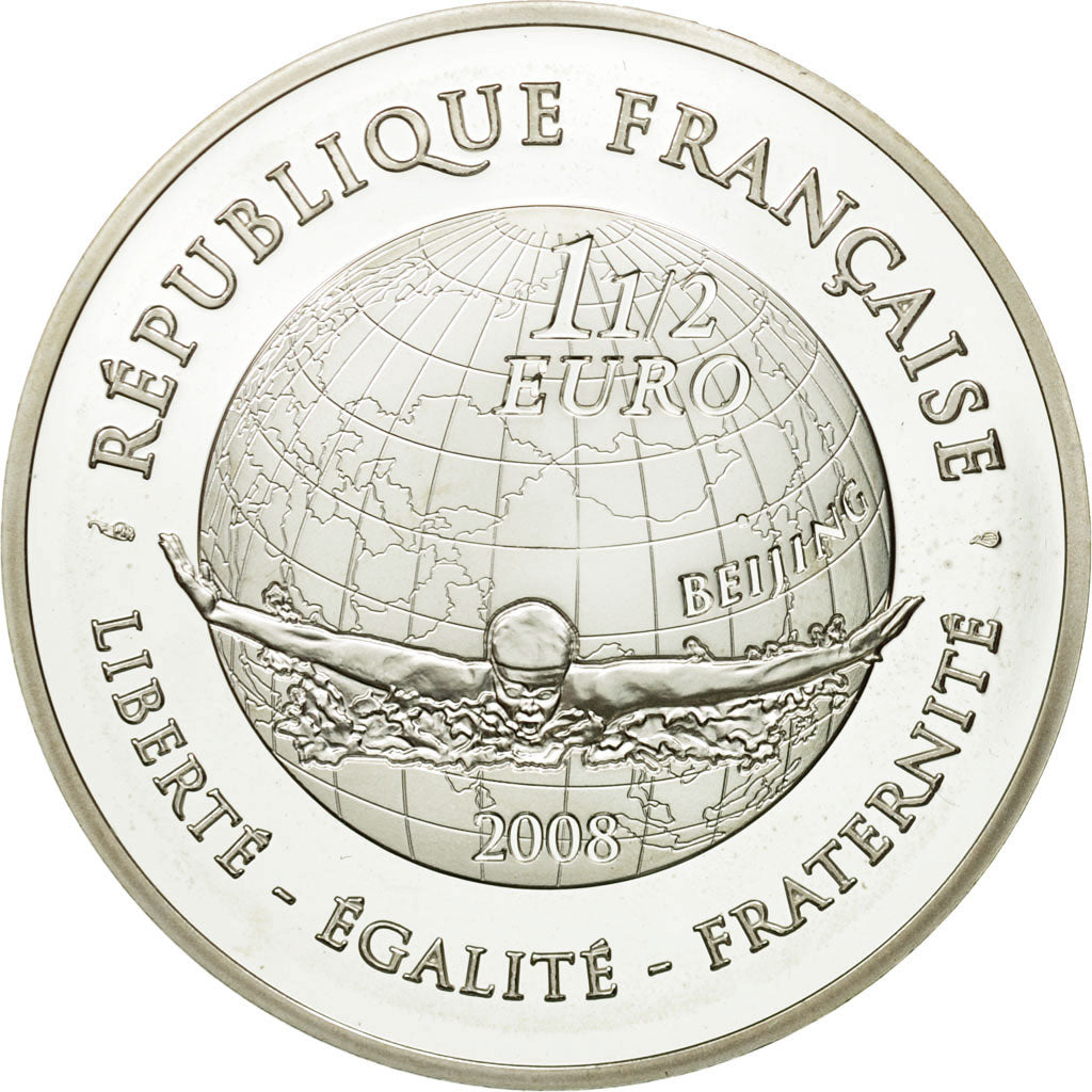 France, 1-1/2 Euro, 2008, MS(65-70), Silver, KM:1543