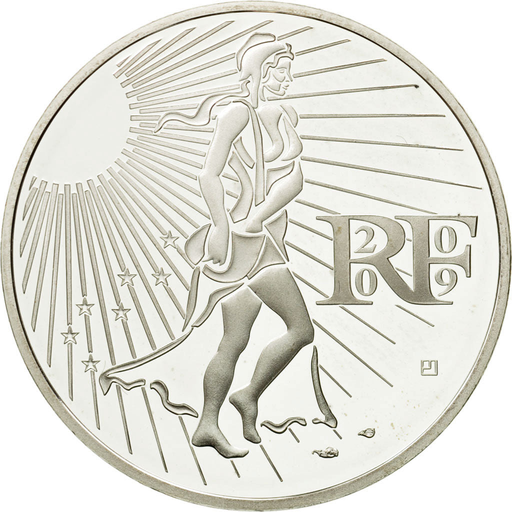 France, 15 Euro, 2009, MS(65-70), Silver, KM:1535