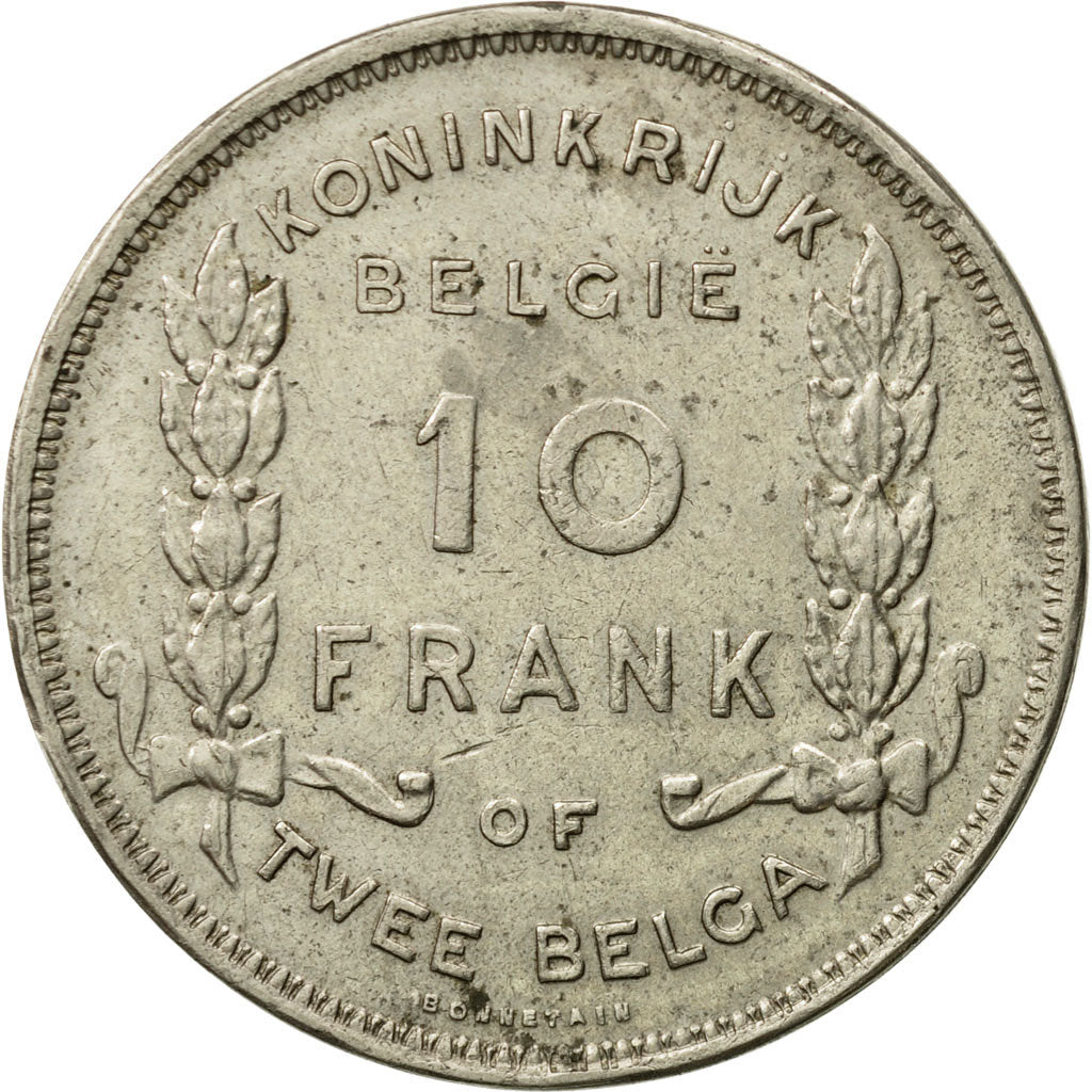 Coin, Belgium, 10 Francs-10 Frank, Deux / Twee Belgas, 1930, EF(40-45), Nickel