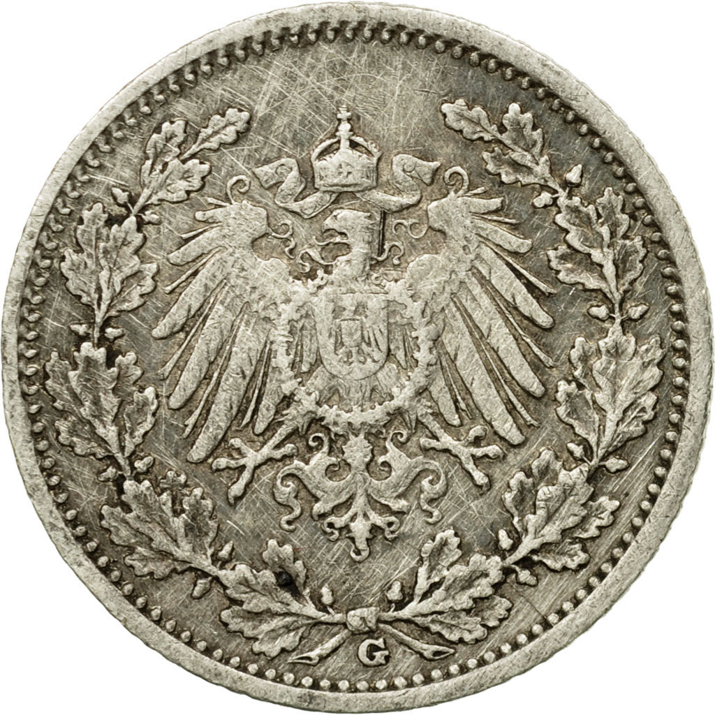 Coin, GERMANY - EMPIRE, 1/2 Mark, 1917, Karlsruhe, EF(40-45), Silver, KM:17
