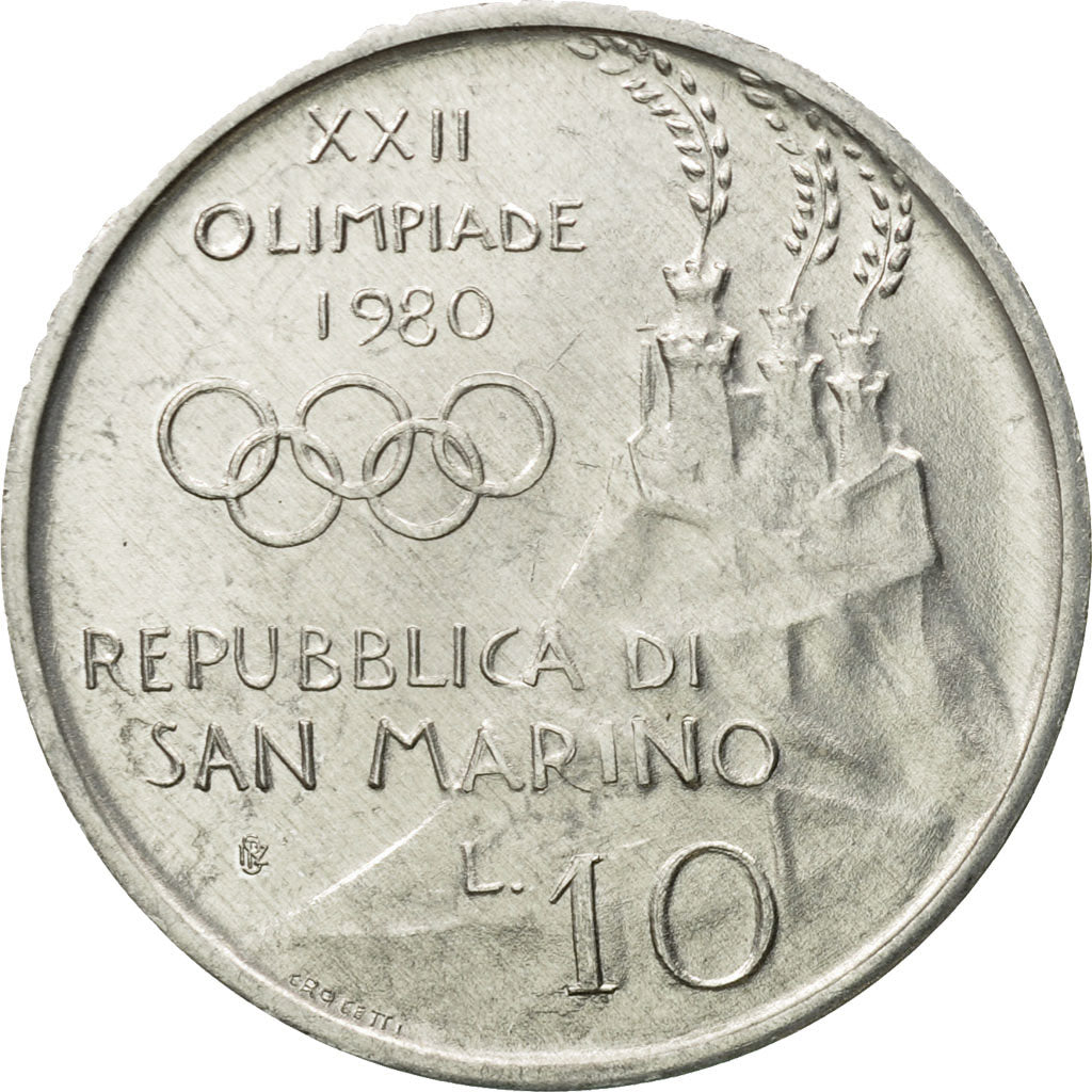 Monnaie, San Marino, 10 Lire, 1980, Rome, SUP+, Aluminium, KM:105