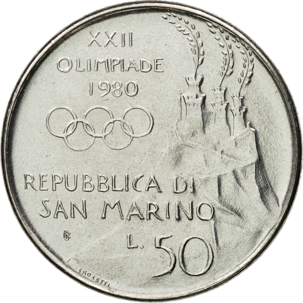 Monnaie, San Marino, 50 Lire, 1980, Rome, SUP+, Steel, KM:107