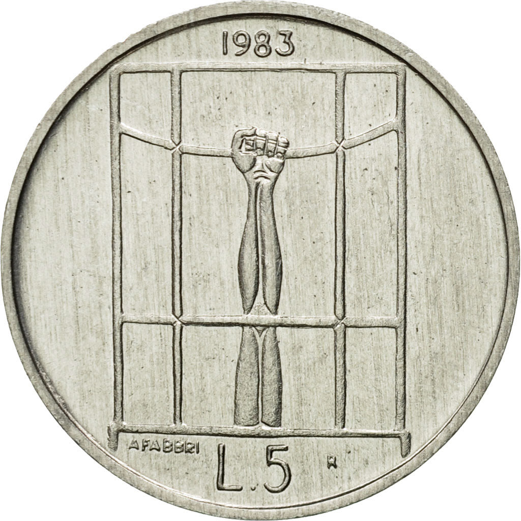 Coin, San Marino, 5 Lire, 1983, Rome, MS(63), Aluminum, KM:147