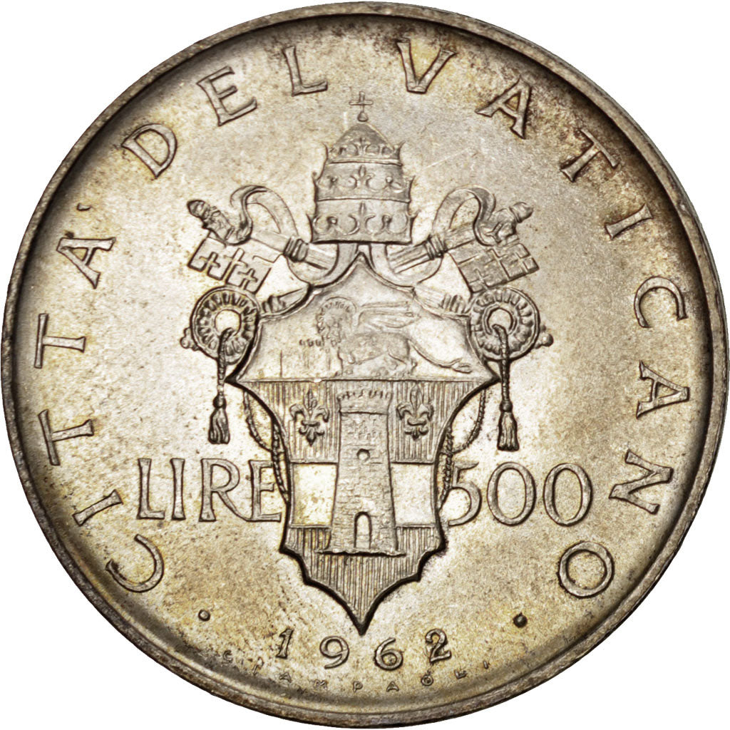 VATICAN CITY, 500 Lire, 1962, KM #65.2, MS(63), Silver, 29.3, 10.99