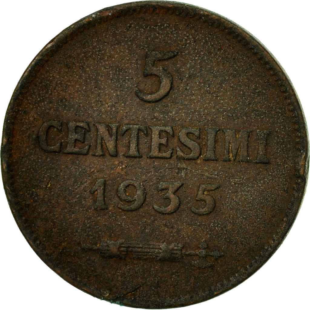 Coin, San Marino, 5 Centesimi, 1935, Rome, VF(30-35), Bronze, KM:12