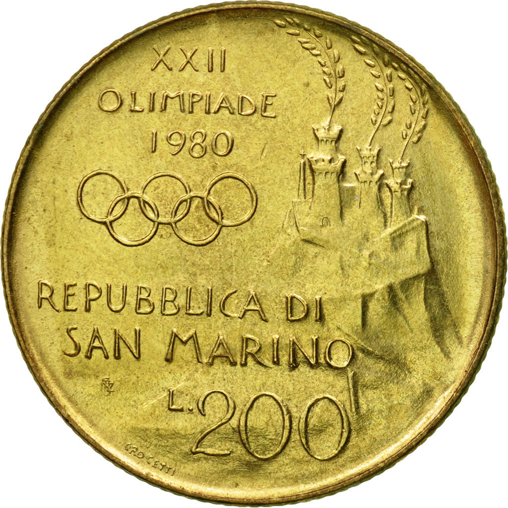 Coin, San Marino, 200 Lire, 1980, Rome, AU(55-58), Aluminum-Bronze, KM:109