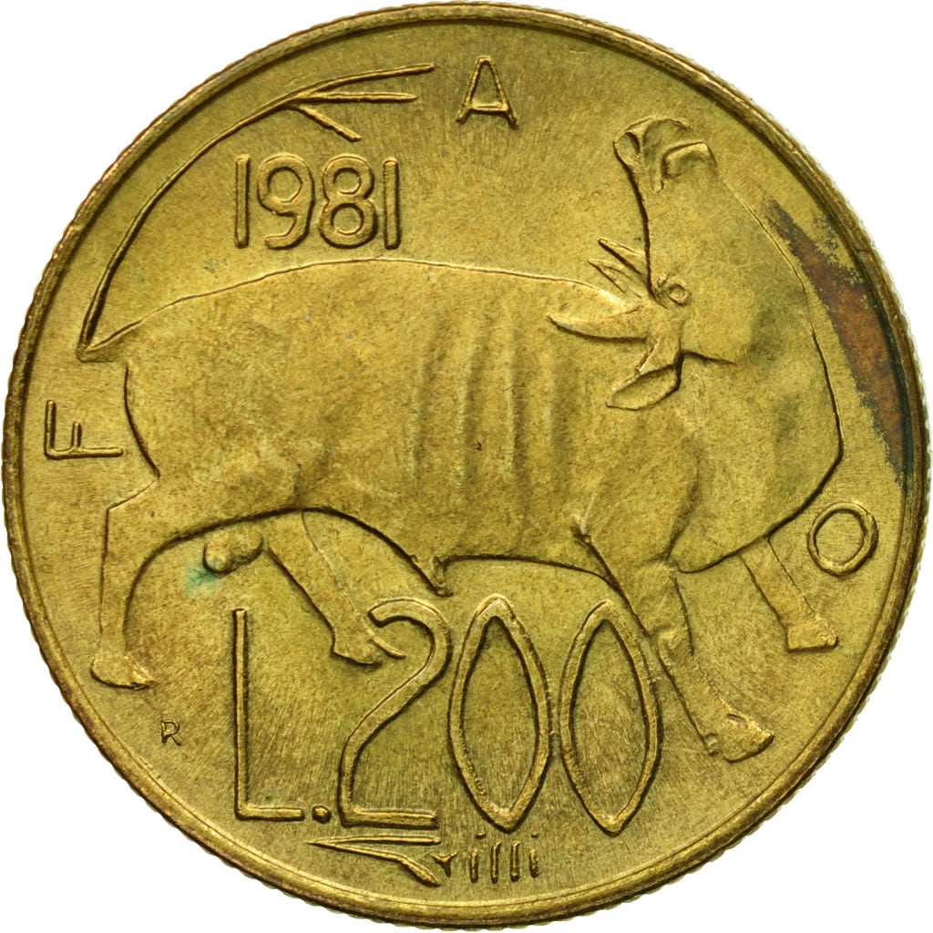 Coin, San Marino, 200 Lire, 1981, Rome, MS(60-62), Aluminum-Bronze, KM:123
