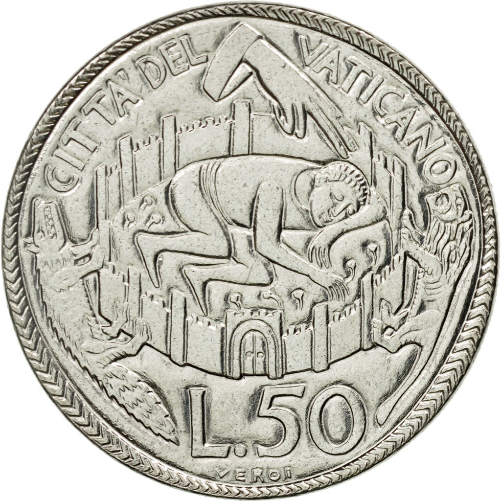 Coin, VATICAN CITY, Paul VI, 50 Lire, 1975, Roma, MS(63), Stainless Steel