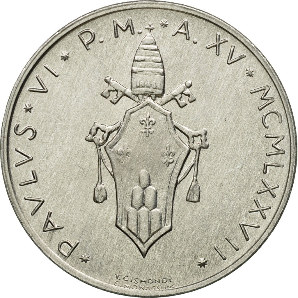 Coin, VATICAN CITY, Paul VI, 10 Lire, 1977, Roma, MS(63), Aluminum, KM:119