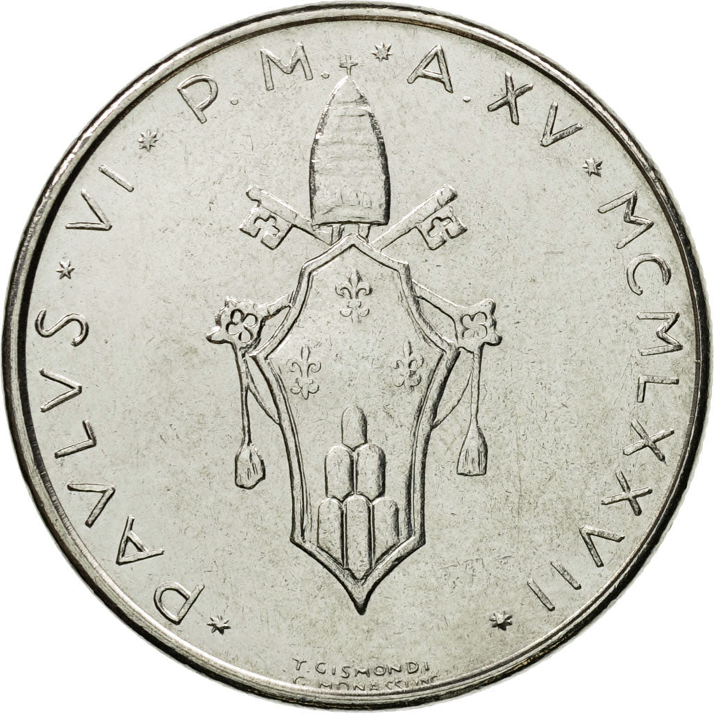 Munten, Vaticaanstad, Paul VI, 50 Lire, 1977, Roma, UNC-, Stainless Steel