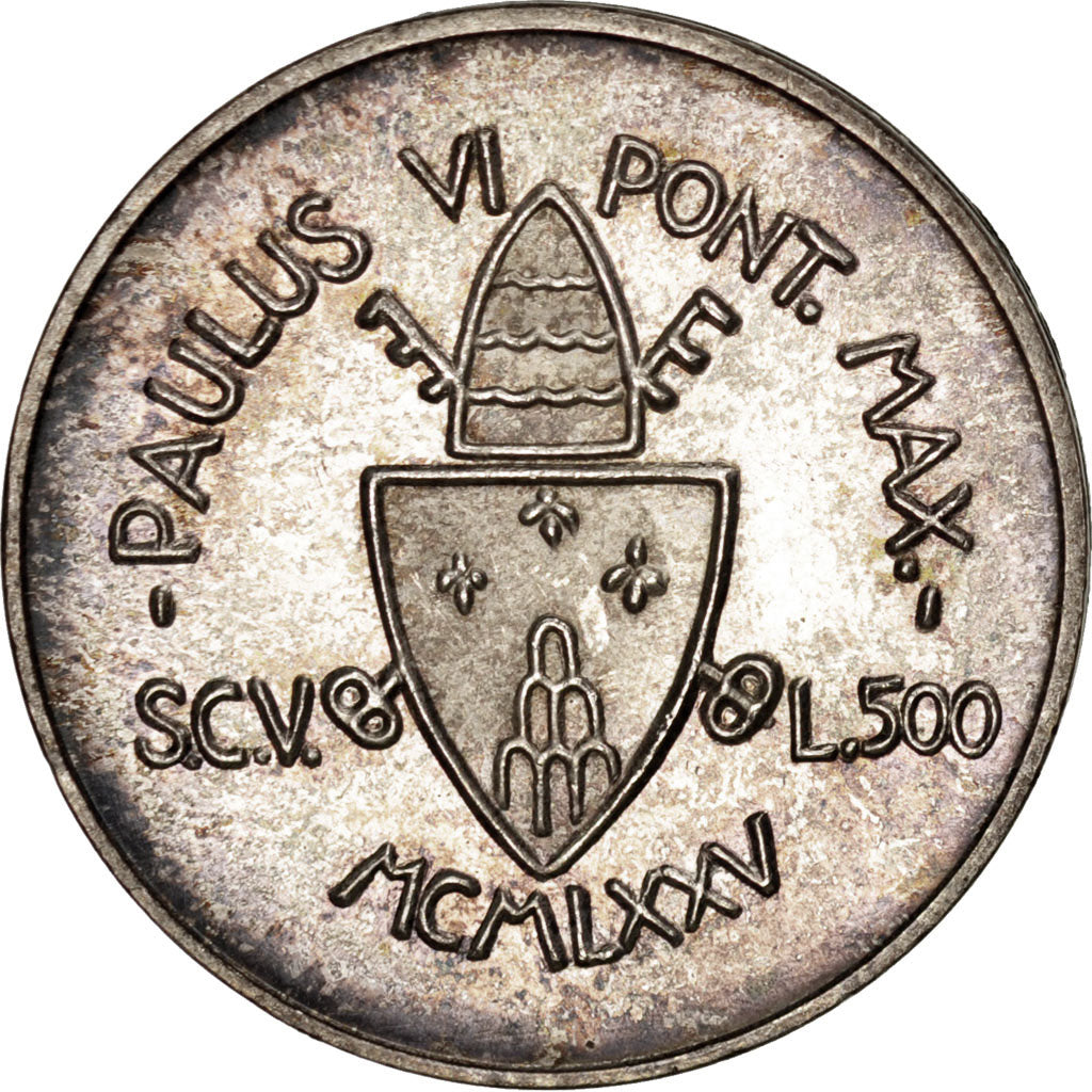 VATICAN CITY, 500 Lire, 1975, KM #131, MS(63), Silver, 29.3, 10.98