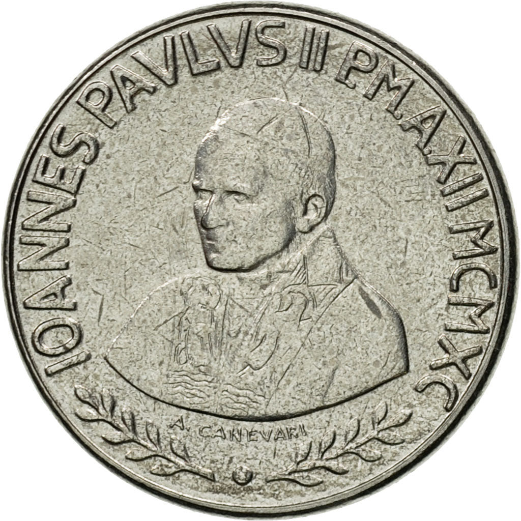 Coin, VATICAN CITY, John Paul II, 50 Lire, 1990, Roma, MS(63), Stainless Steel