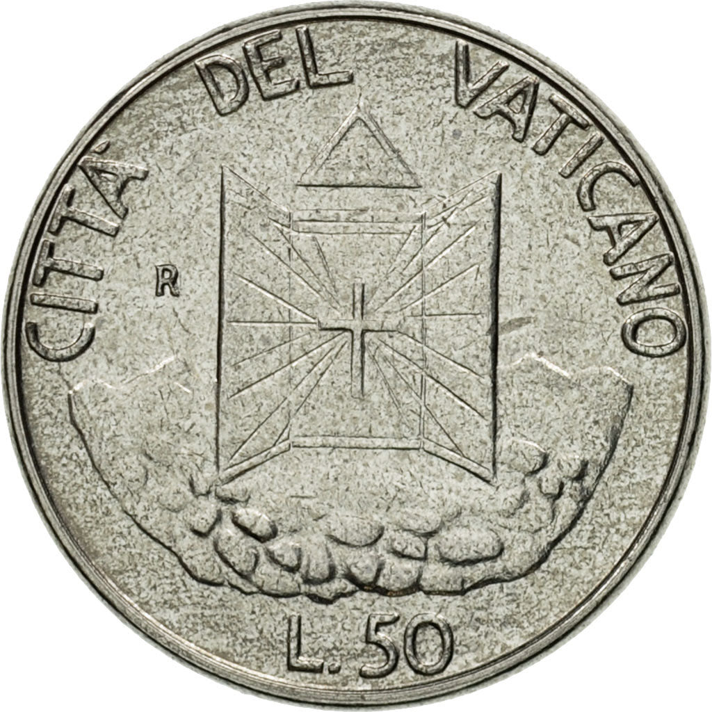 Coin, VATICAN CITY, John Paul II, 50 Lire, 1990, Roma, MS(63), Stainless Steel