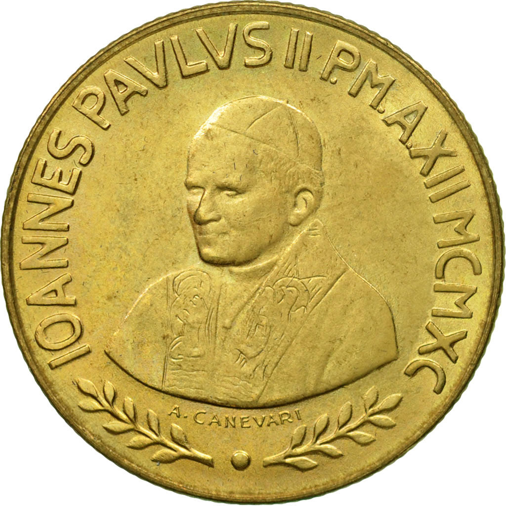 Coin, VATICAN CITY, John Paul II, 200 Lire, 1990, Roma, MS(63), Aluminum-Bronze
