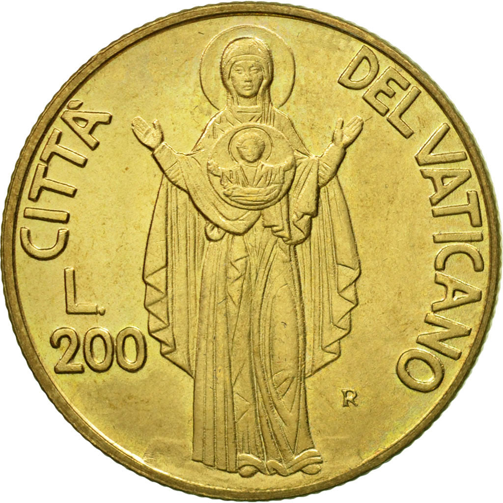 Coin, VATICAN CITY, John Paul II, 200 Lire, 1990, Roma, MS(63), Aluminum-Bronze