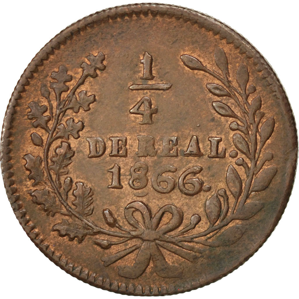 MEXICO, 1/4 Real, Un Quarto/Una Quartilla, 1866, Culiacan, KM #363, AU(55-58),..