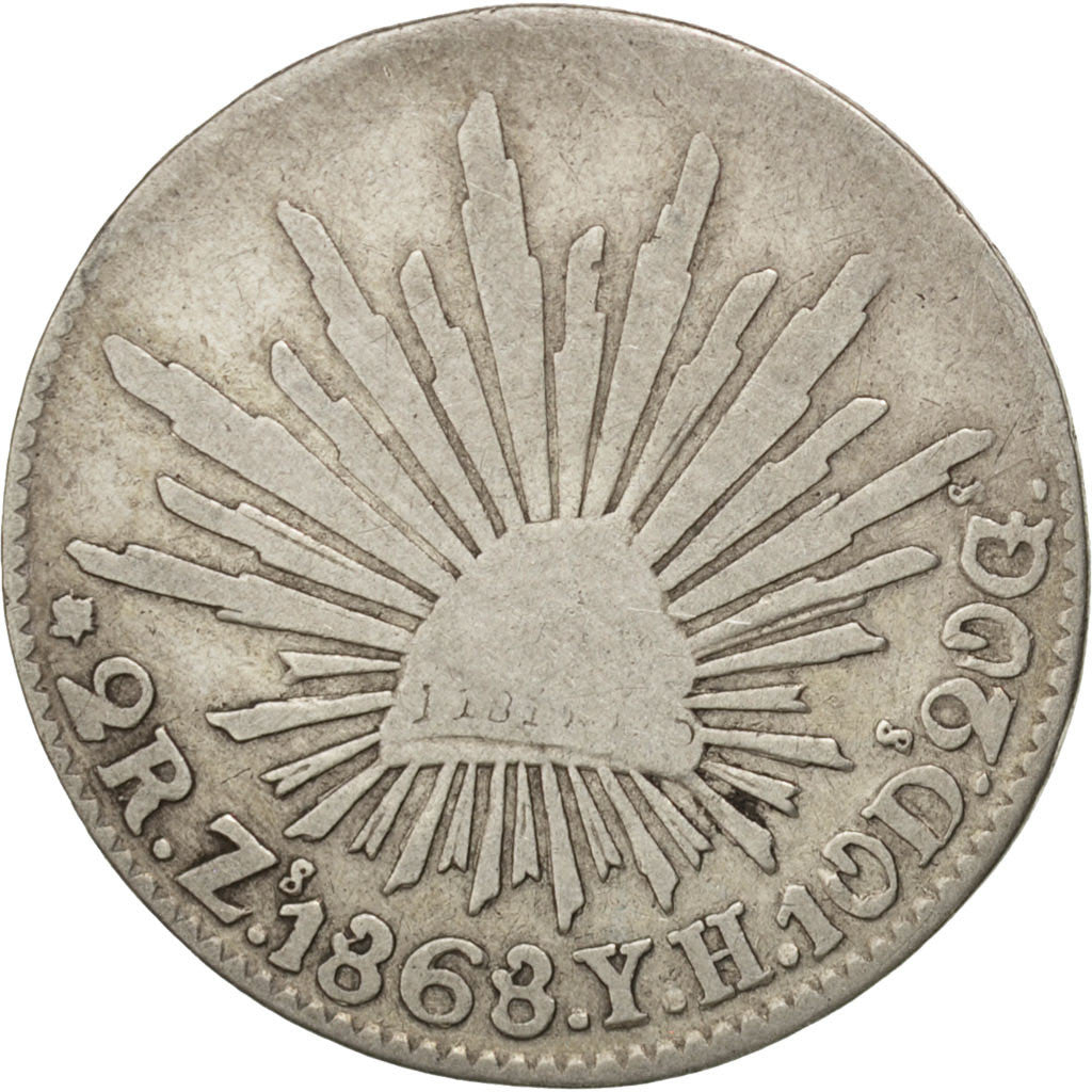 MEXICO, 2 Reales, 1868, Zacatecas, KM #374.12, VF(20-25), Silver, 6.63