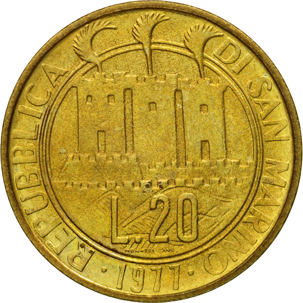 Moneta, San Marino, 20 Lire, 1977, Rome, SPL-, Alluminio-bronzo, KM:67