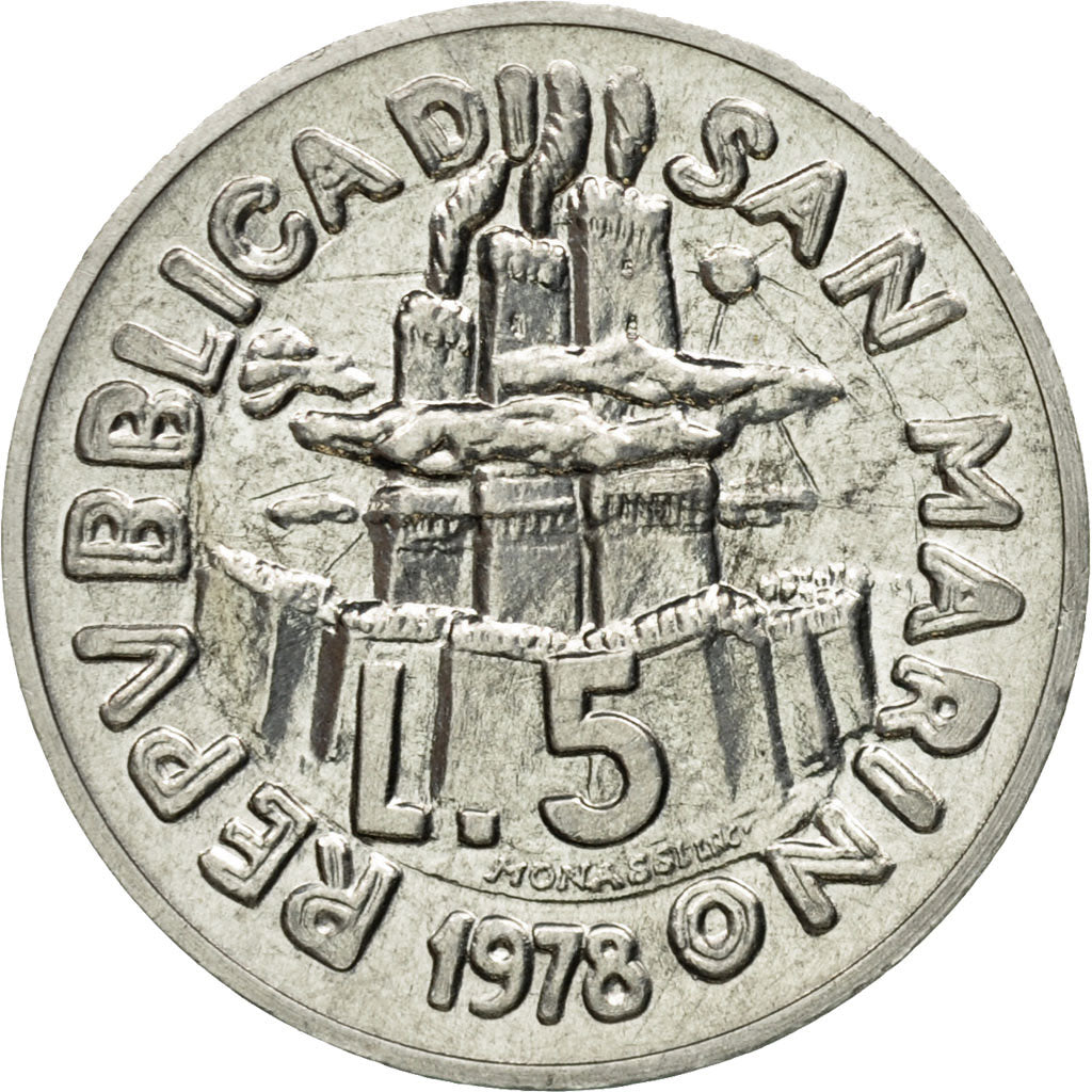 Coin, San Marino, 5 Lire, 1978, Rome, MS(63), Aluminum, KM:78