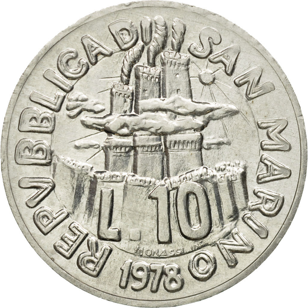 Coin, San Marino, 10 Lire, 1978, Rome, MS(63), Aluminum, KM:79