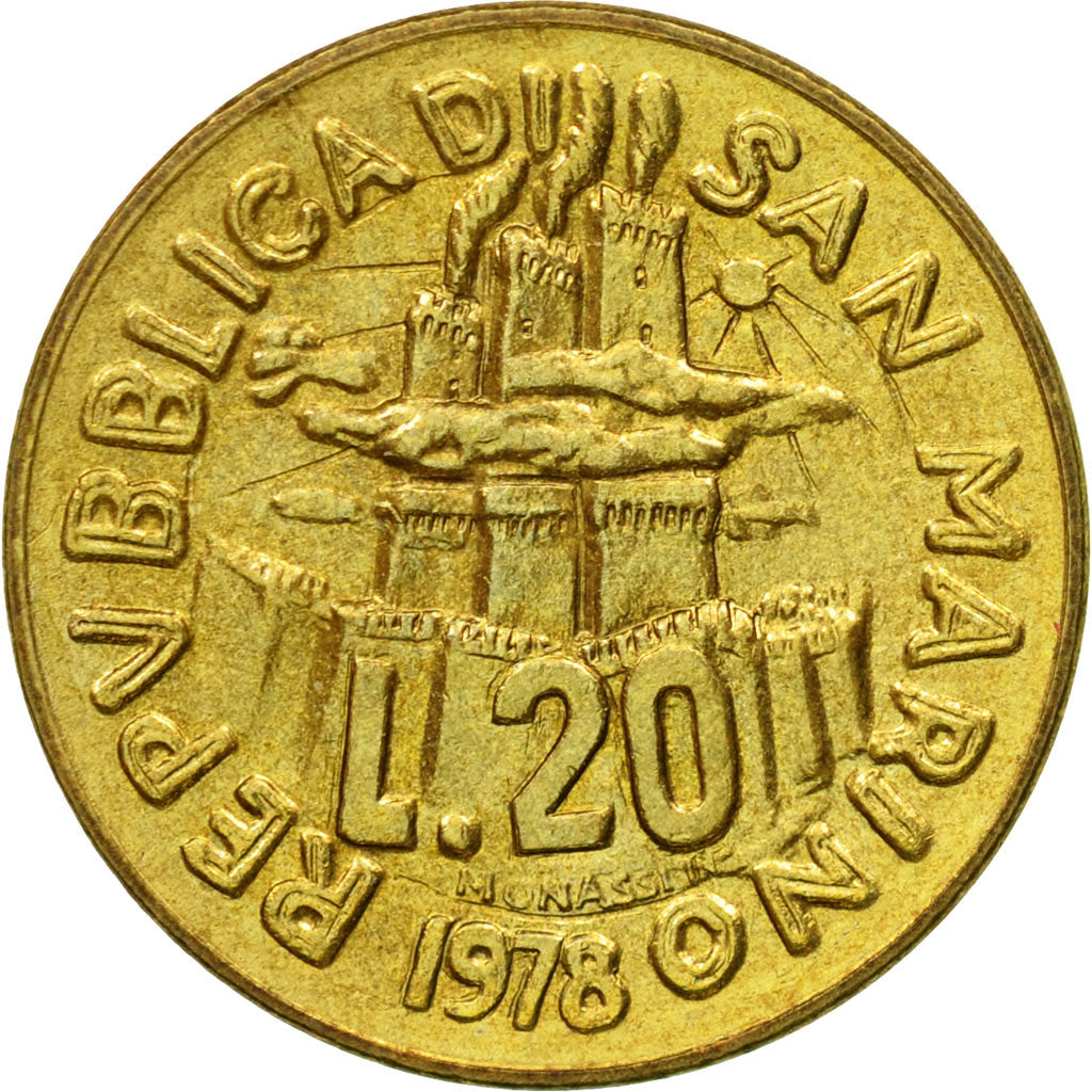 Coin, San Marino, 20 Lire, 1978, Rome, MS(63), Aluminum-Bronze, KM:80